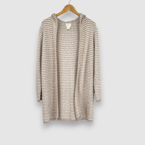 Artelier Nicole Miller Hooded Open-Front Cardigan Sweater Small Beige Taupe Knit - Picture 1 of 7